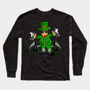 Funny St Patricks Day Leprechaun Gym Workout and Beer Lover Long Sleeve T-Shirt